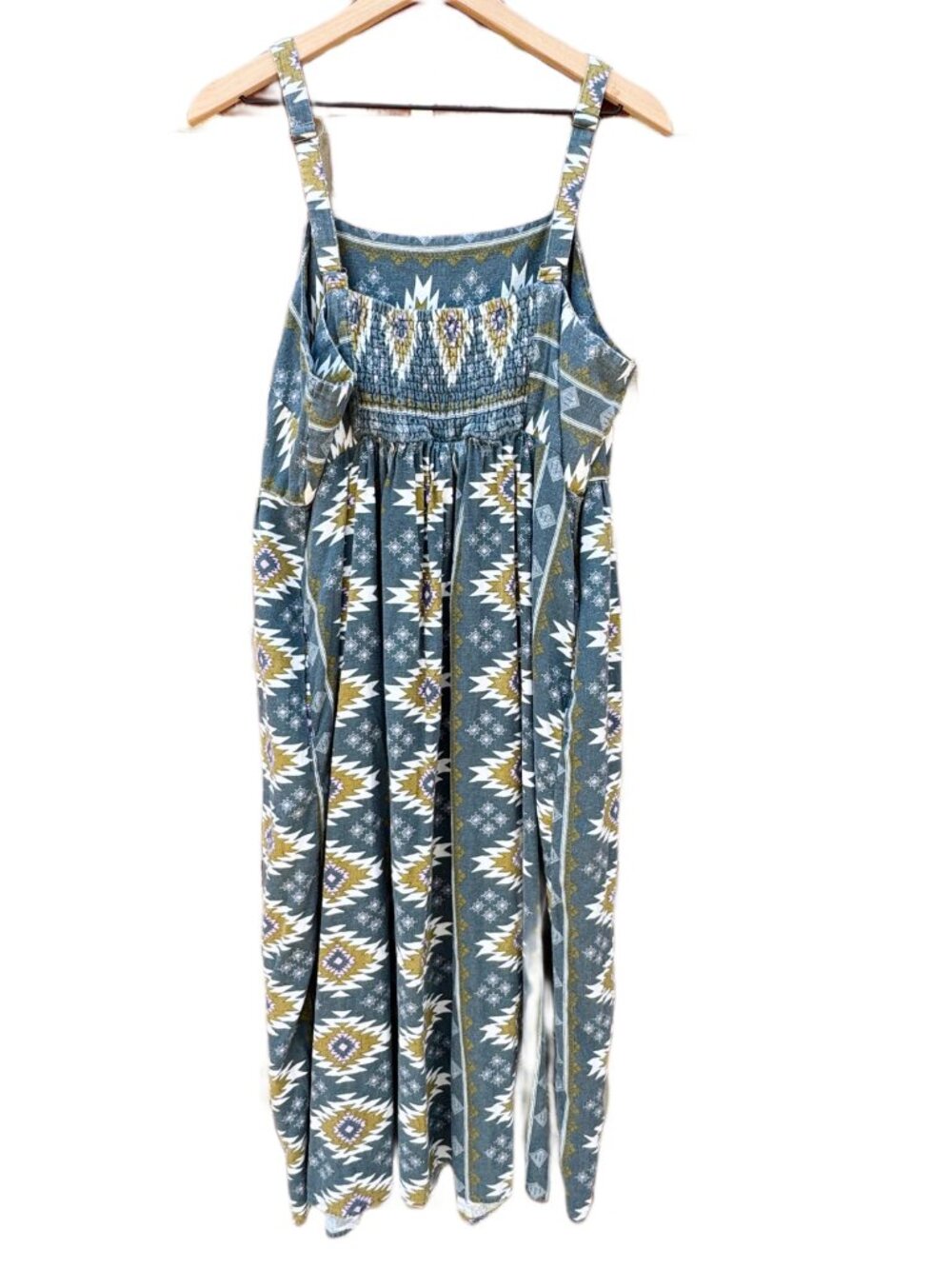 Sonoma Goods For Life Jumper Dress Womens XL Gray Green Aztec Print Pockets Boho - Picture 3 of 14